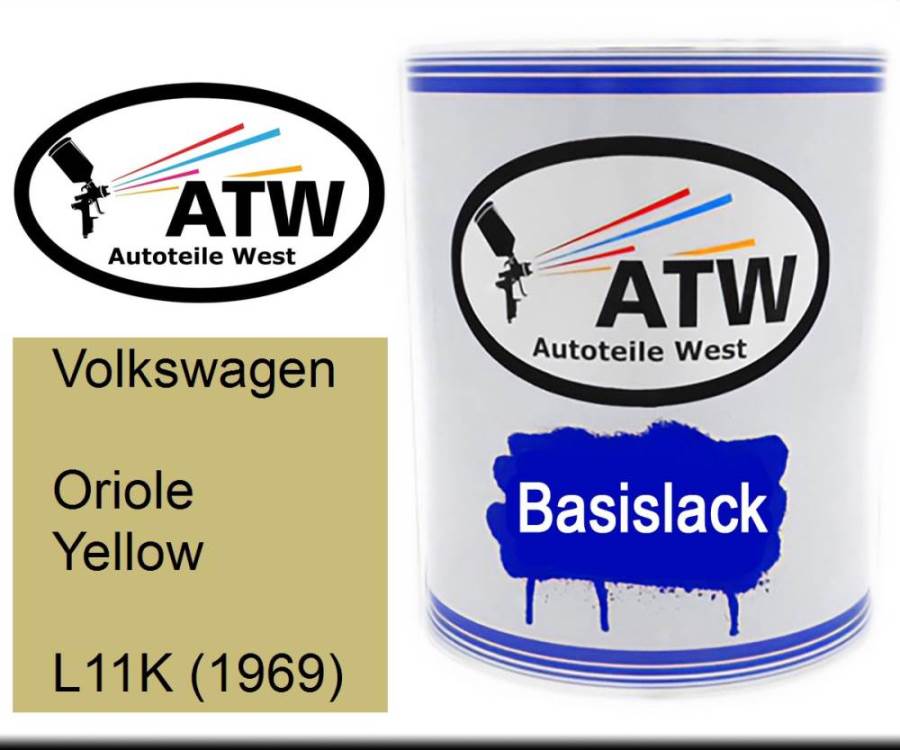 Volkswagen, Oriole Yellow, L11K (1969): 1L Lackdose, von ATW Autoteile West.